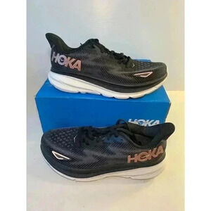 .842 Hoka W Clifton 9, Black/Gold, Womens Running Shoes-US 7 Womens